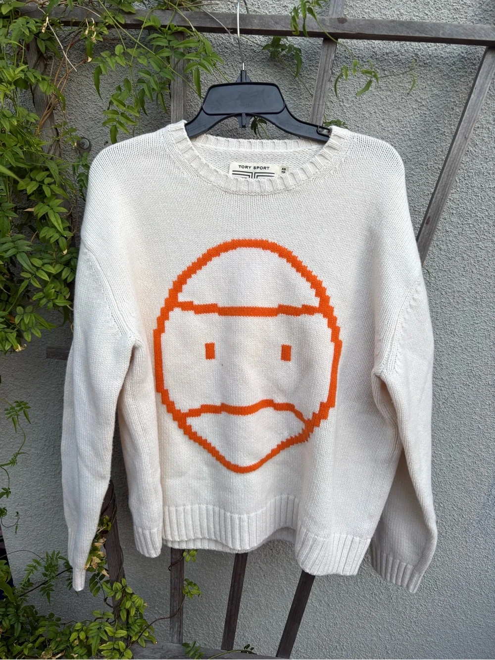 Tory Burch Sport Chunky Merino Pixel Little Grumps Sweater In White Size XS